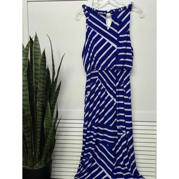 Chico’s Striped Halter Maxi Dress Stretchy Beachy Blue White Size 2 Large - Picture 6 of 8